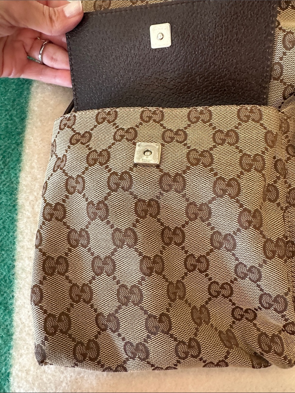 Authentic Gucci Monogram Double Pocket Messenger Bag - Picture 8 of 16
